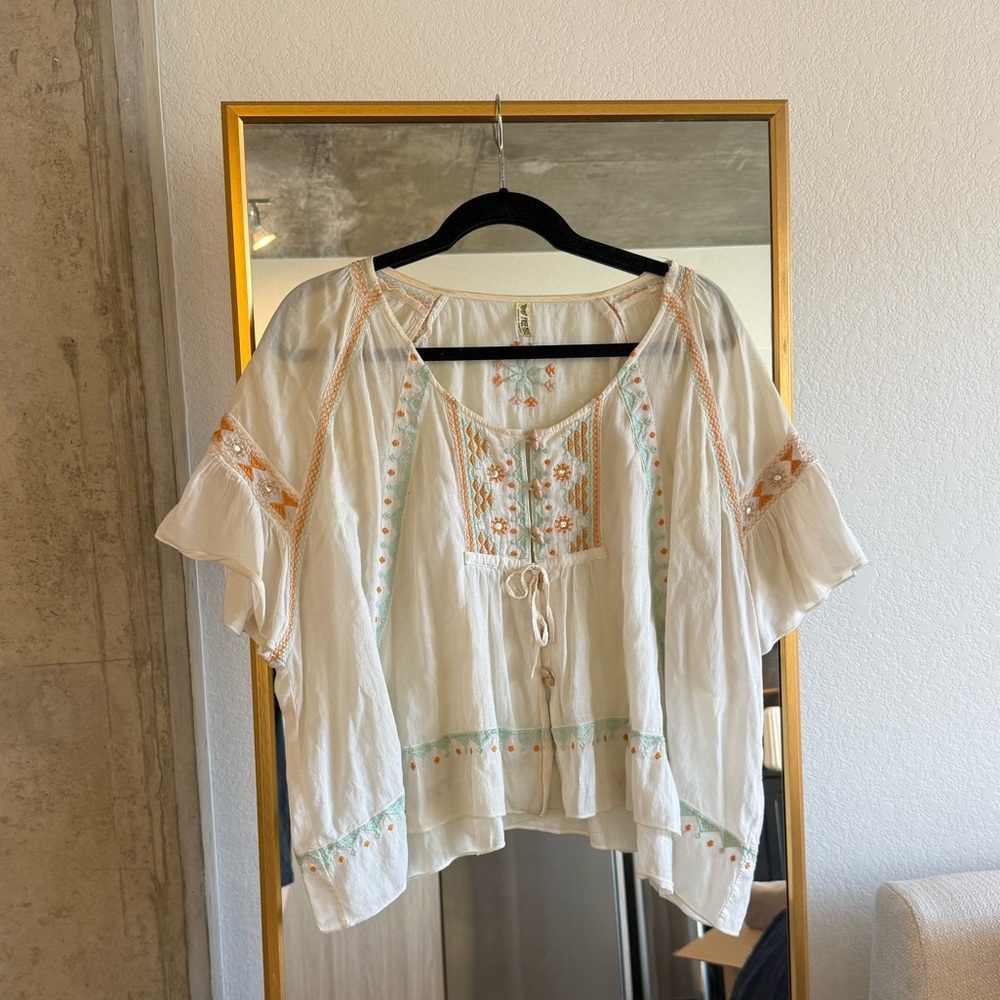 Vintage Free People Bohemian Embroidered Blouse sz S